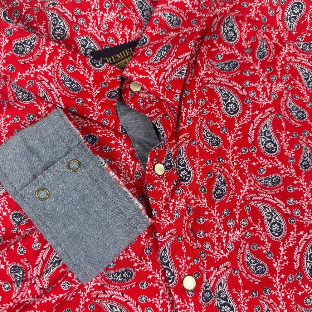 Cremieux Premium Denim Shirt Mens 3XT Red Paisley Pearl Snap Western Big Tall